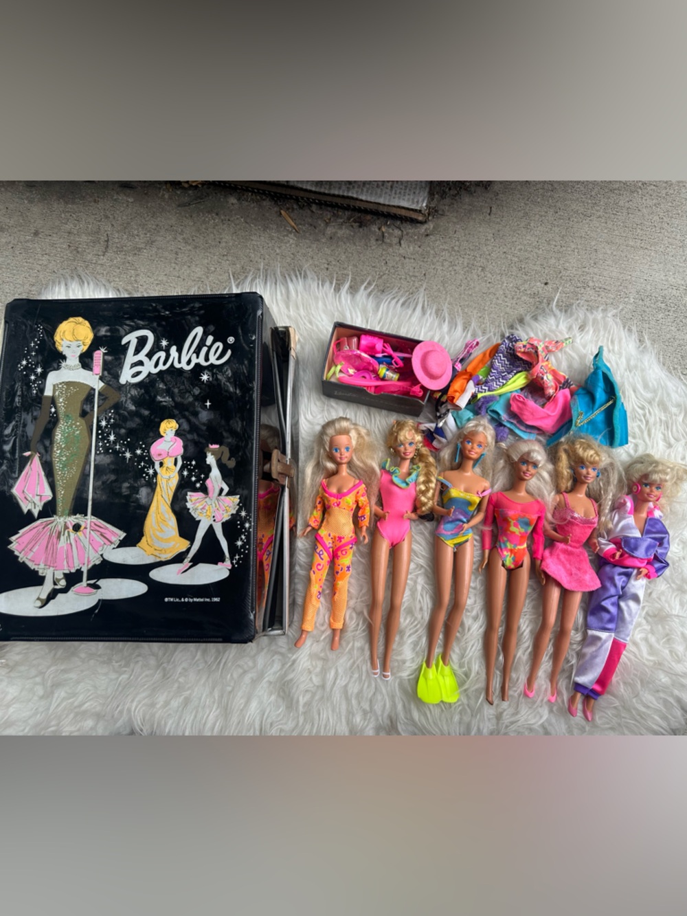 Barbie Doll Lot with Pink, Yellow & Blue Vintage Accessories